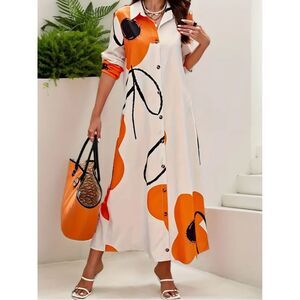New Fun Poppy Floral Extra Long Shirt Jacket or Button as shirt dress! Sz Small